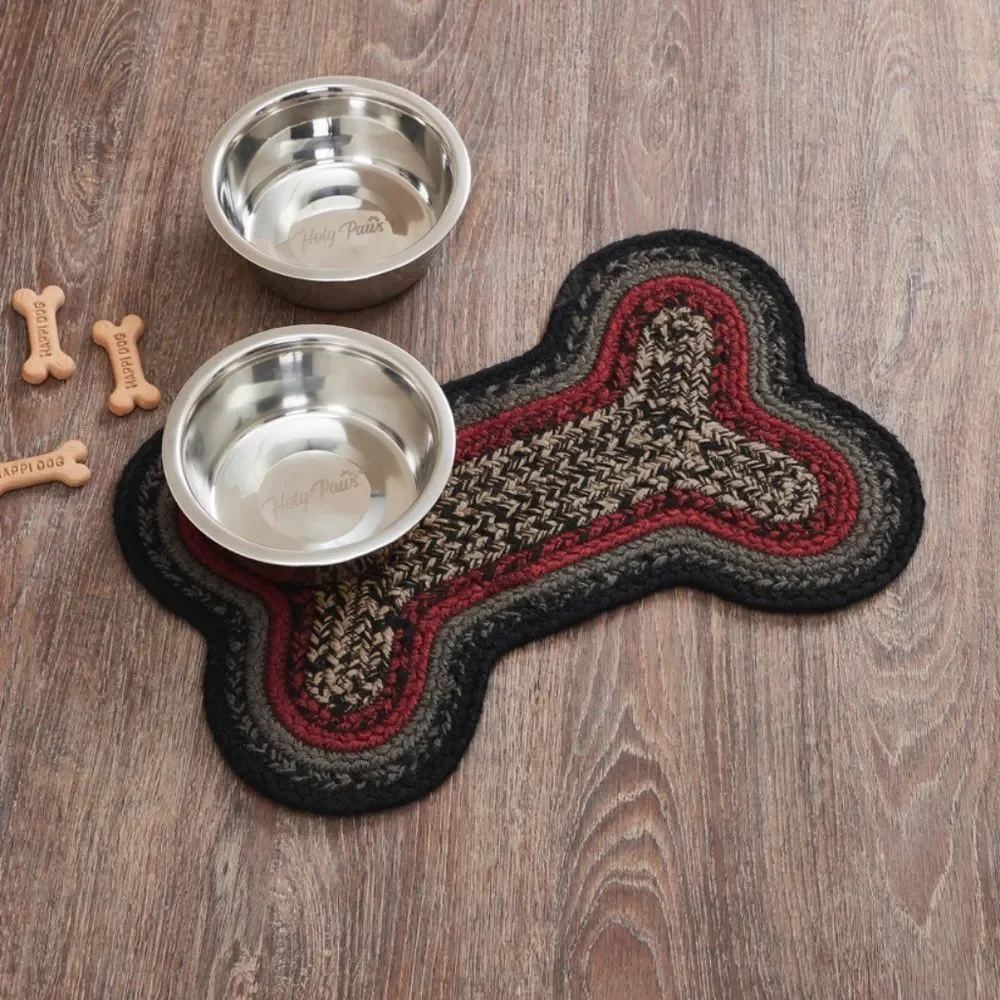 Farmhouse Black, Red, Tan, Grey Bone Shaped Jute Braided Dog Feeder Mat Pet - Picture 5 of 5